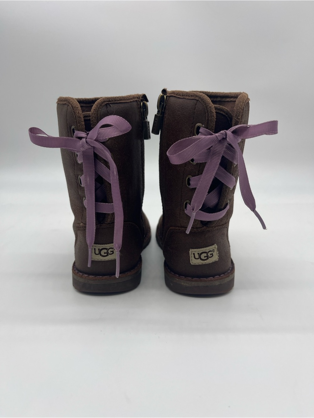 UGG Brown Suede Kids side zip lace up leather Boots